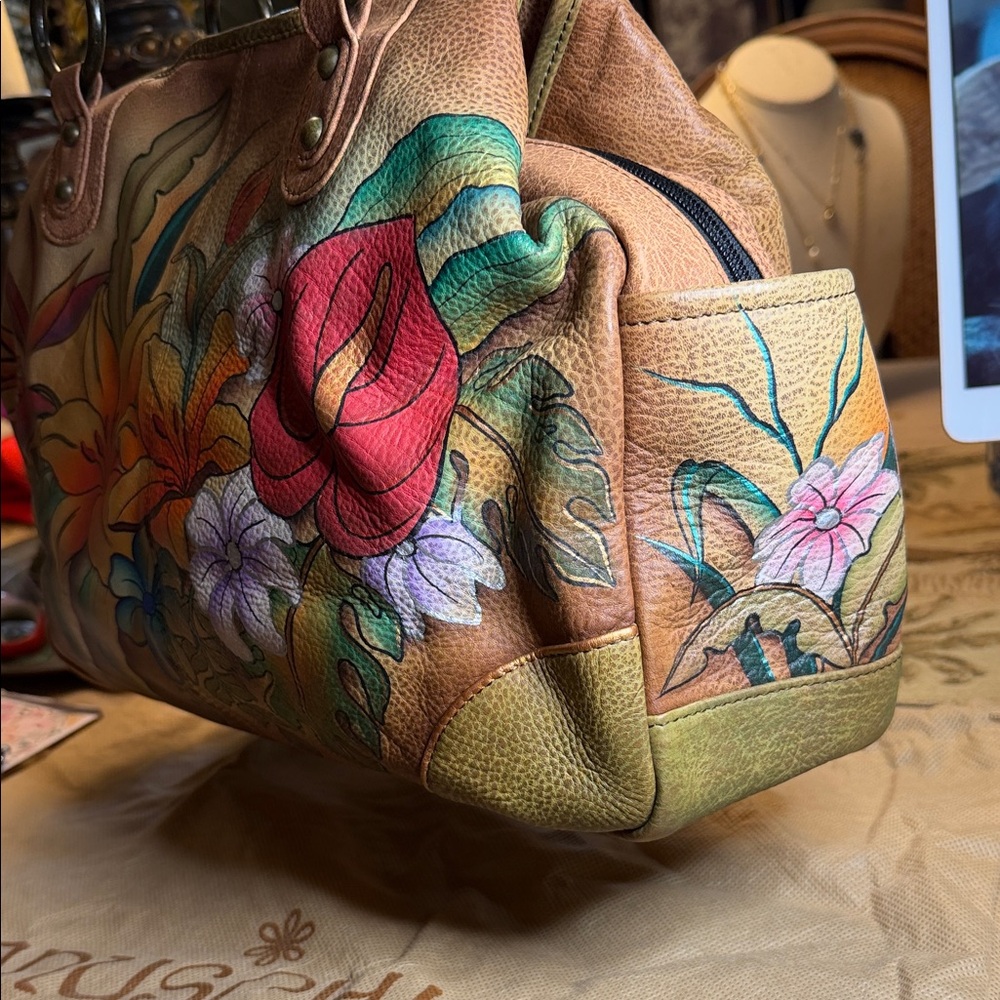 FINAL PRICE $125. Anuschka Hand-Painted Floral Leather Shoulder Bag - Multicolor - Picture 4 of 16